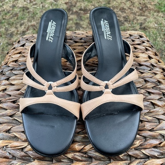 NEW Aerosoles Gemini Tan Leather Strappy 2” Block Heel Slide Mule Sandal Size 10 - Picture 4 of 10